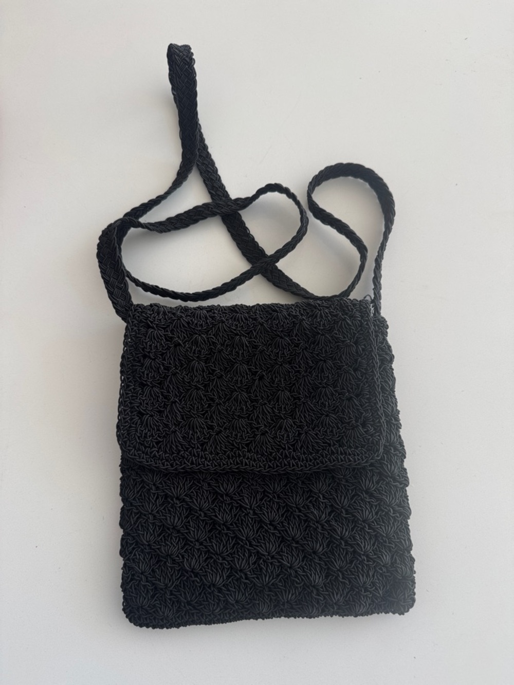 Black Woven Crossbody Bag - Elegant Crochet Shoulder Bag